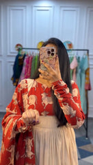 Stylish Peach Rayon Cotton Kalamkari Print Gown