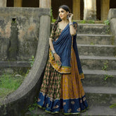 Glorious Blue Color Mirror Work Lehenga Choli