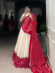 Navratri Wear Red Cotton Bandhej Work Lehenga Choli
