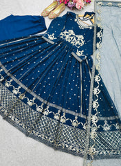 Pretty Blue Georgette Sequence Work Gown