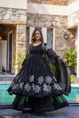 Ravishing Black Georgette Handpainted Anarkali Suit