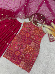 Trendy Pink Chinon Silk Sequence Work Sharara Suit