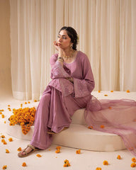 Graceful Pink Georgette Sequence Work Palazzo Suit