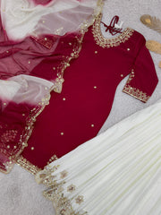 Trendy Red Crepe Sequence Work Sharara Suit