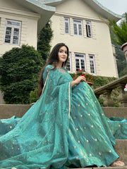 Fancy Green Simmer Silk Embroidery Anarkali Suit