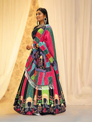 Lovely White Satin Digital Print Lehenga Choli