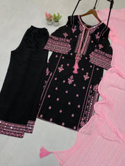 Ravishing Black Color Embroidery Work Palazzo Suit