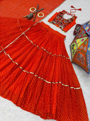 Orange Georgette Print Work Lehenga Choli For Navratri
