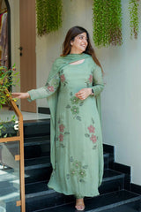 Marvelous Green Color Digital Printed Anarkali Suit