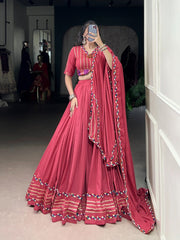 Navratri Lehenga Pink Rayon Mirror Work Lehenga Choli