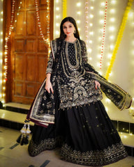 Beautiful Black Color Work Georgette Sharara Suit
