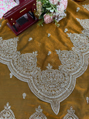 Lovely Gold Chiffon Thread Work Saree