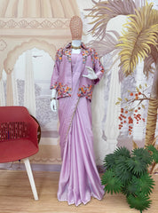 Alluring Purple Rangoli Silk Embroidery Koti With Draped Saree