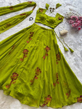 Alluring Green Color Georgette Hand Painted Lehenga