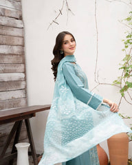 Ravishing Sky Blue Roman Silk Sequence Work Straight Salwar Suit