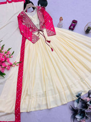 Gorgeous Pink Silk Embroidery Work Gown