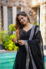 Ravishing Black Georgette Handpainted Anarkali Suit