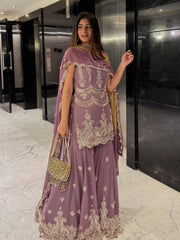 Lovely Lavender Georgette Sequence Work Sharara Suit
