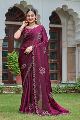 Ravishing Wine Fendi Silk Diamond Work Saree