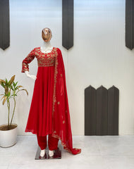 Amazing Red Georgette Sequence Work Gown