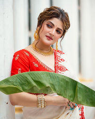 Alluring White Rangoli Silk with Embroidery Saree