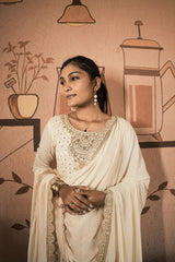 Attractive White Georgette Embroidery Work Gown