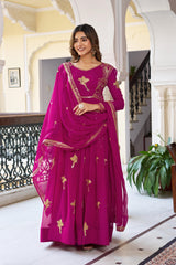 Glorious Pink Georgette Thread Work Gown