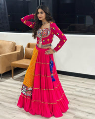 Lovely Pink Georgette Mirror Work Lehenga Choli