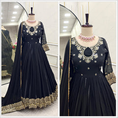 Trendy Black Color Sequence Work Georgette Gown