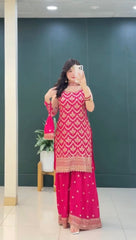 Lovely Pink Color Sequence Work Georgette Sharara Suit
