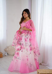 Fancy Pink Color Organza Digital Printed Lehenga Choli