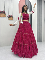 Red Color Georgette Ribbon Work Lehenga Choli For Navratri Festival