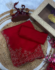 Stylish Red Rangoli Silk Katdana Work Saree