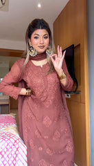 Ravishing Pink Color Embroidery Work Georgette Palazzo Suit