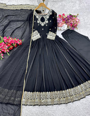 Trendy Black Color Sequence Work Georgette Gown
