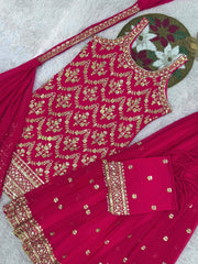 Lovely Pink Color Sequence Work Georgette Sharara Suit