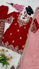 Attractive Red Georgette Sequence Work Sharara Suit