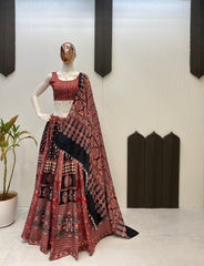 Navratri Special Red Printed Kodi Lace Lehenga Choli