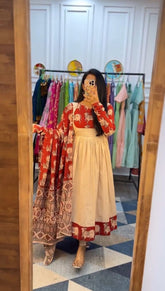 Stylish Peach Rayon Cotton Kalamkari Print Gown