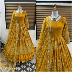 Heavy Embroidery Sequence Work Yellow Color Lehenga Choli