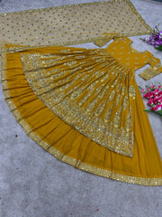 Heavy Embroidery Sequence Work Yellow Color Lehenga Choli