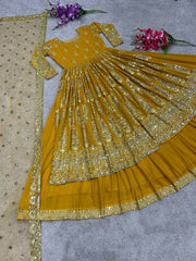 Heavy Embroidery Sequence Work Yellow Color Lehenga Choli