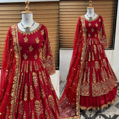 Heavy Embroidery Sequence Work Red Color Lehenga Choli