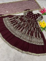 Heavy Embroidery Sequence Work Coffee Color Lehenga Choli