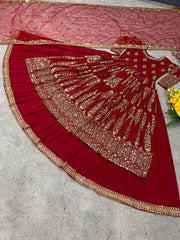 Heavy Embroidery Sequence Work Red Color Lehenga Choli