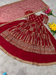 Heavy Embroidery Sequence Work Red Color Lehenga Choli