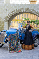 Black Color Jacquard Embroidered Gown With Dupatta