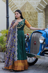 Green Color Jacquard Embroidered Gown With Dupatta
