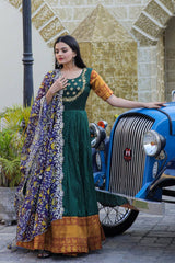 Green Color Jacquard Embroidered Gown With Dupatta