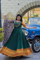 Green Color Jacquard Embroidered Gown With Dupatta